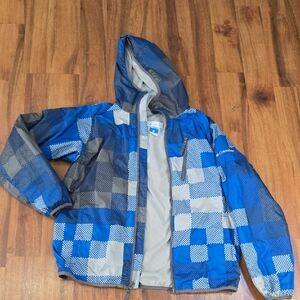 Columbia Blue and Gray Patterned Hooded  Jacket  Light Sz 14 16 Grest Condition